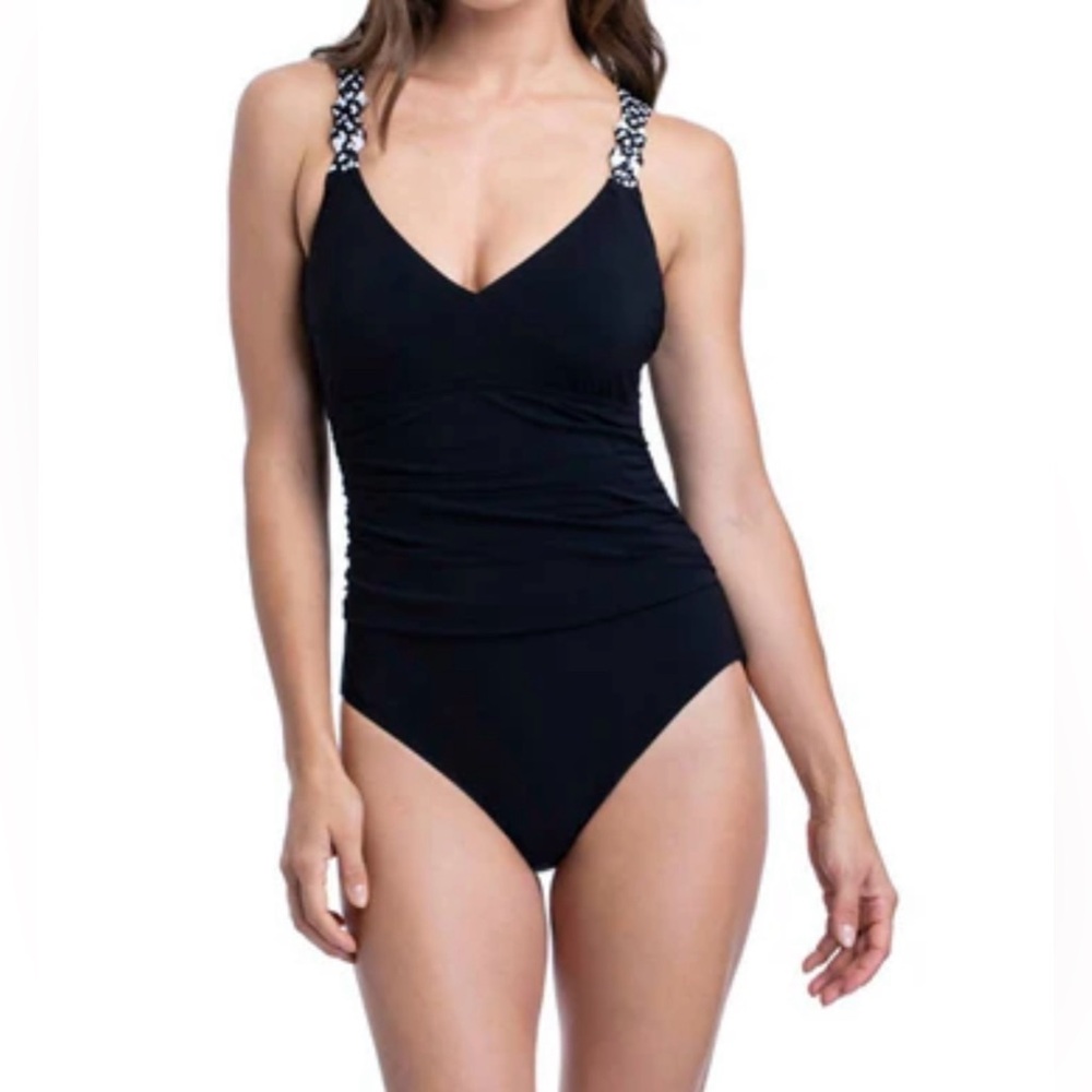 Profile by Gottex Women’s Black Woven Cross Back Strap One Piece Swimsuit - 12